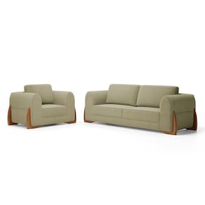 Kit Poltrona E Sofá Bloom 160cm 02 Lugares Com Pés De Madeira Bouclê Bege - Desk Design