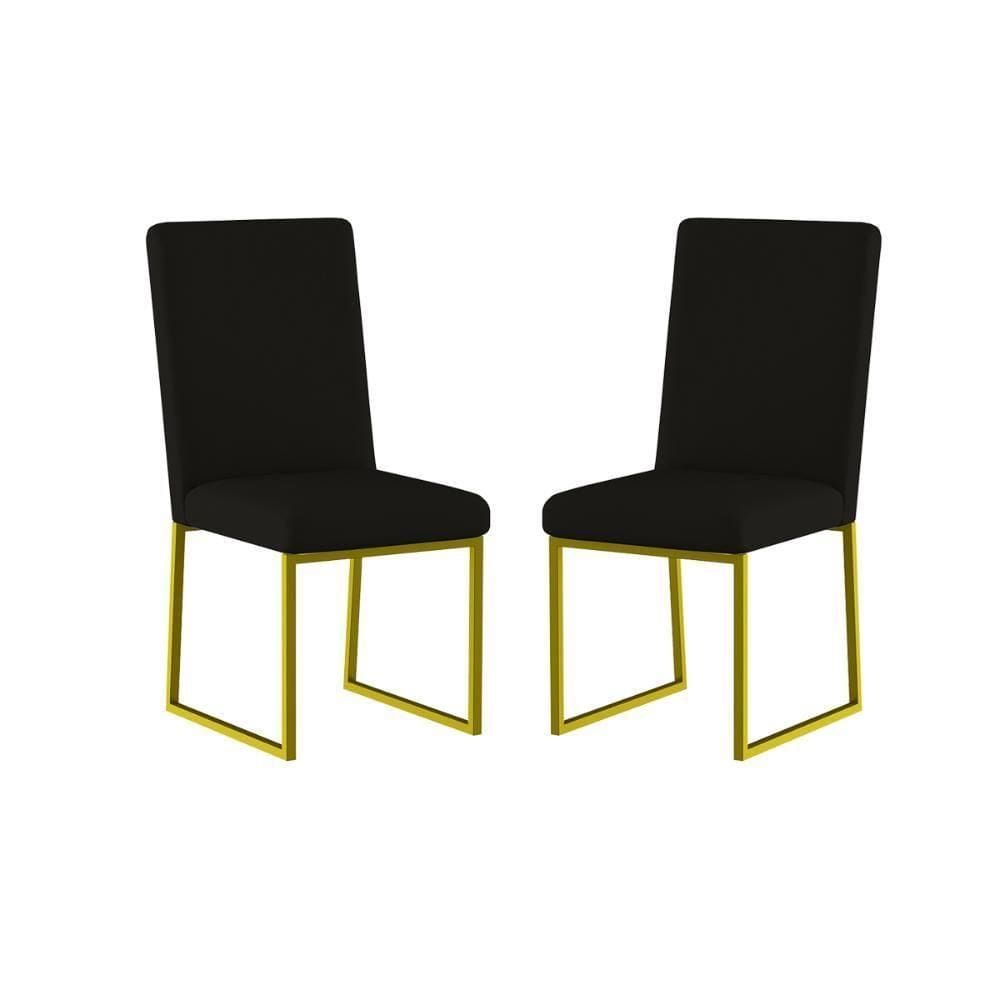 Kit 2 Cadeiras Estofadas Base De Ferro Para Mesa De Jantar Preto