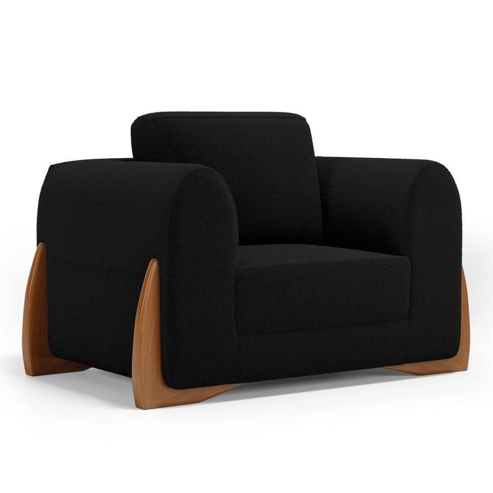 Poltrona Decorativa Living Bloom Com Pés De Madeira Bouclê Preto - Desk Design