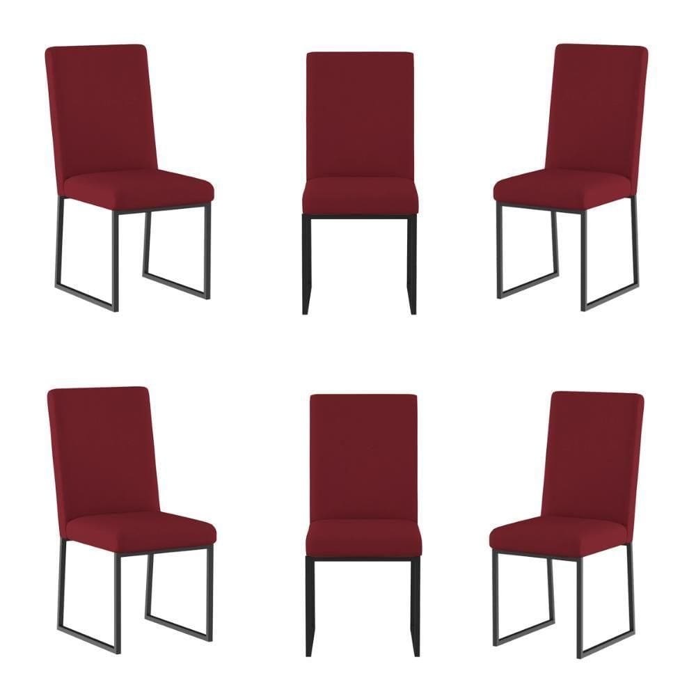 Kit 6 Cadeiras Estofadas Base De Ferro Preta Para Mesa Jantar Marsala