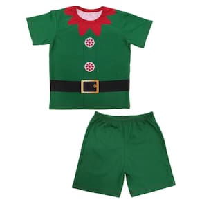 Conjunto Infantil Fantasia Natal Ajudante de Papai Noel Duende Camiseta e Short
