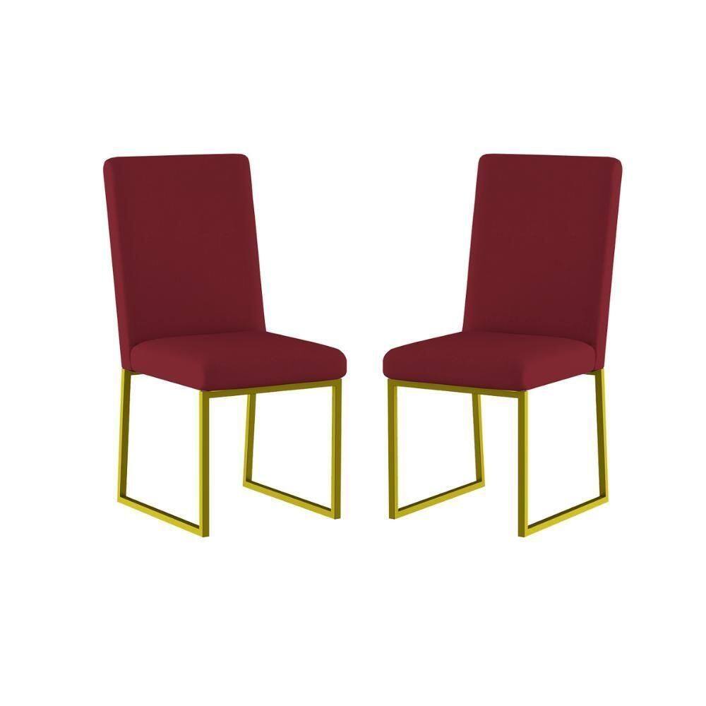 Kit 2 Cadeiras Para Mesa De Jantar Base Industrial Dourado Balaqui Marsala