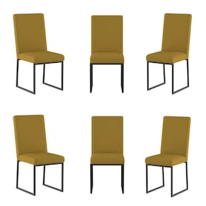 Kit 6 Cadeiras Estofadas Base De Ferro Preta Para Mesa Jantar Capuccino