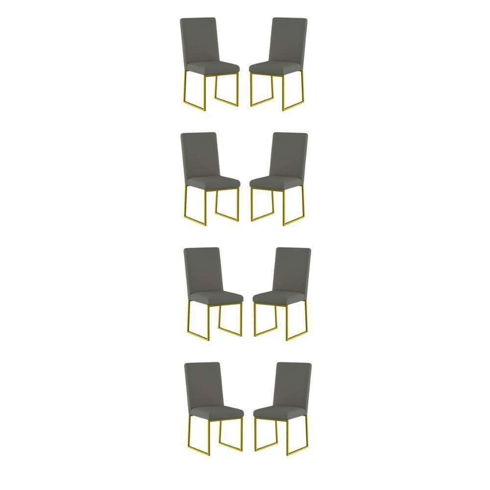 Kit 8 Cadeiras Estofadas Base De Ferro Para Mesa De Jantar Cinza