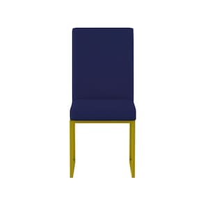 Cadeira Estofada Base De Ferro Dourado Para Mesa De Jantar Azul Marinho