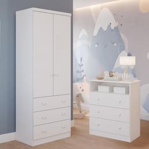 Quarto Infantil Completo Guarda Roupas 2 Portas 3 Gavetas Smim Gaveteiro 3 Gavetas Smim 100% MDF