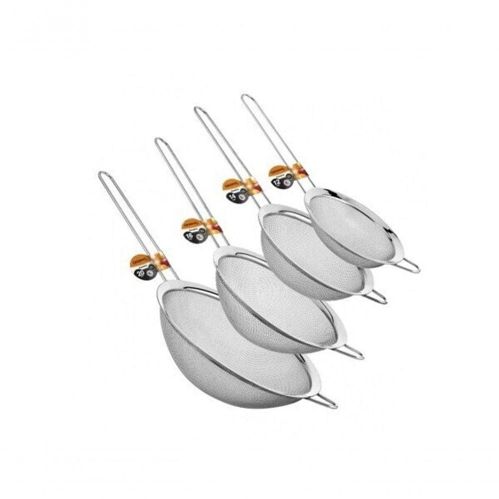 Kit Peneiras Em Aço Inox 4 Peças 12, 14, 16 E 20Cm