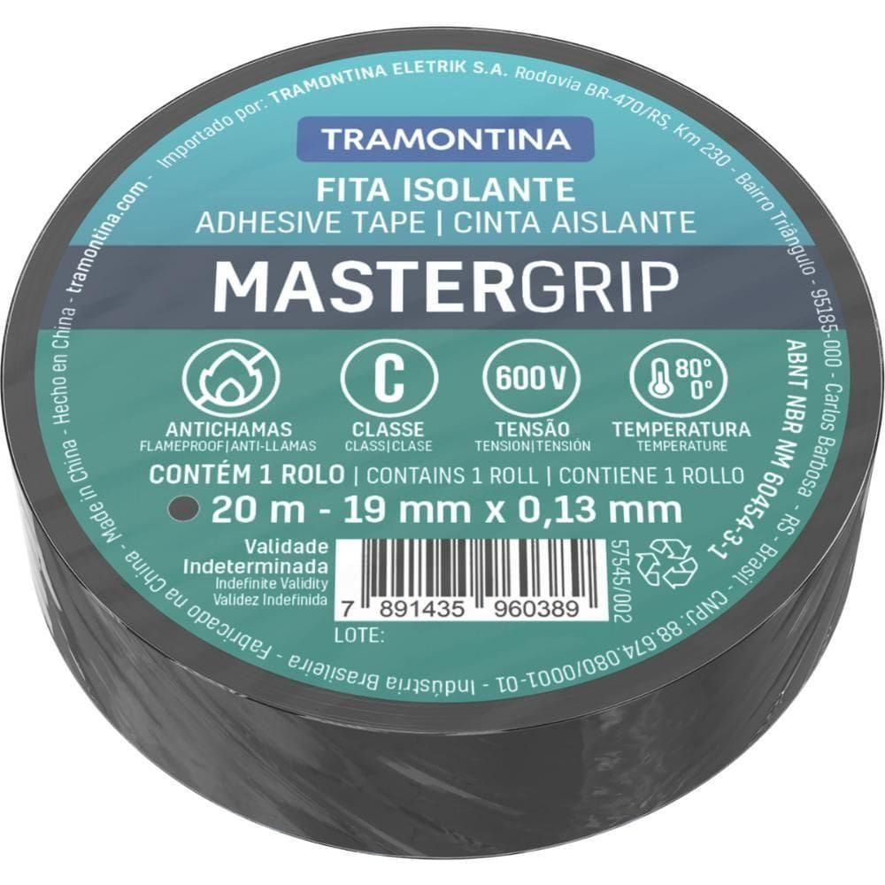 Fita Isolante Classe C 0,13X19 Mm Tramontina Preta 20 M