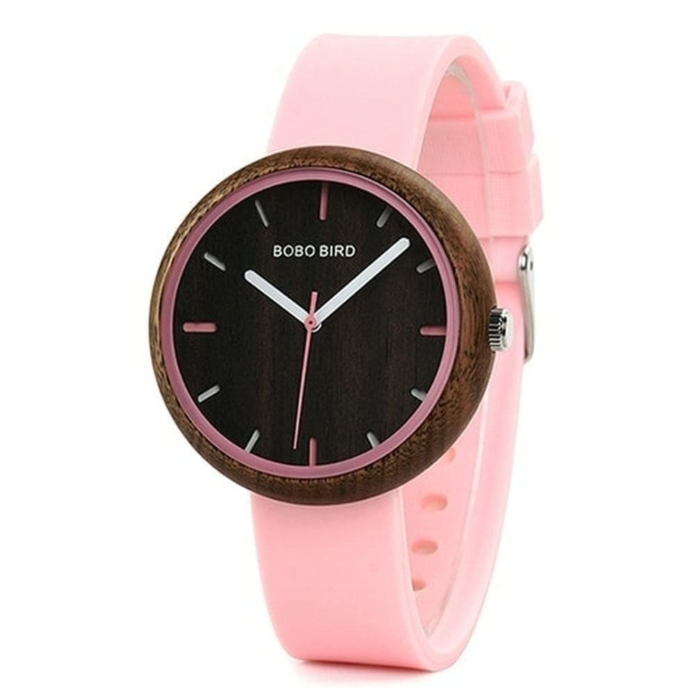 Relógio Feminino Bobo Bird Madeira Wr28 Não à Prova D` água Rosa