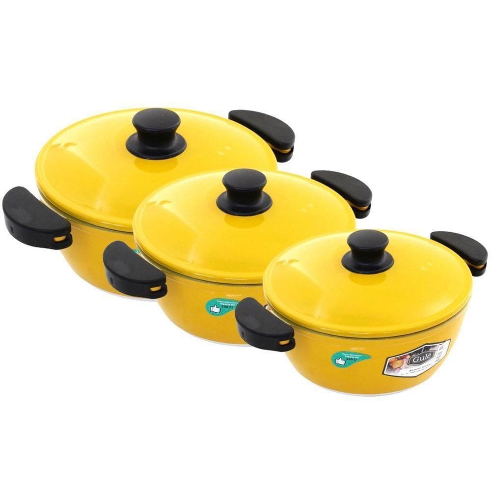Kit Panelas Gulê Alumínio 1,75l 2,2l 2,5l 3 Peças Amarelo
