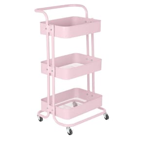 Carrinho Organizador Berlim Cozinha Escritório Quarto 3 Prateleiras Rosa Antigo