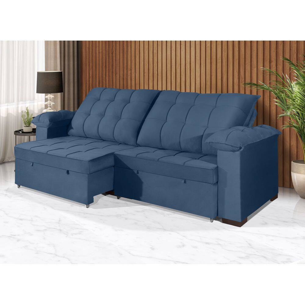 Sofá Retrátil e Reclinável 2,90m Canadá ESTILO ESTOFADOS - Sude Veludo cor "Azul"