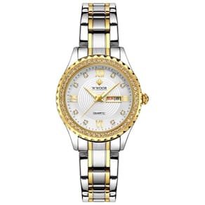 Relógio Feminino De Quartzo Com Strass Em Aço Inoxidável Casual Branco
