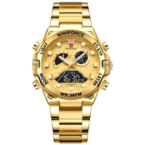 Relógio Esportivo Masculino Em Aço Inoxidável à Prova D`água Com Display Duplo Dourado