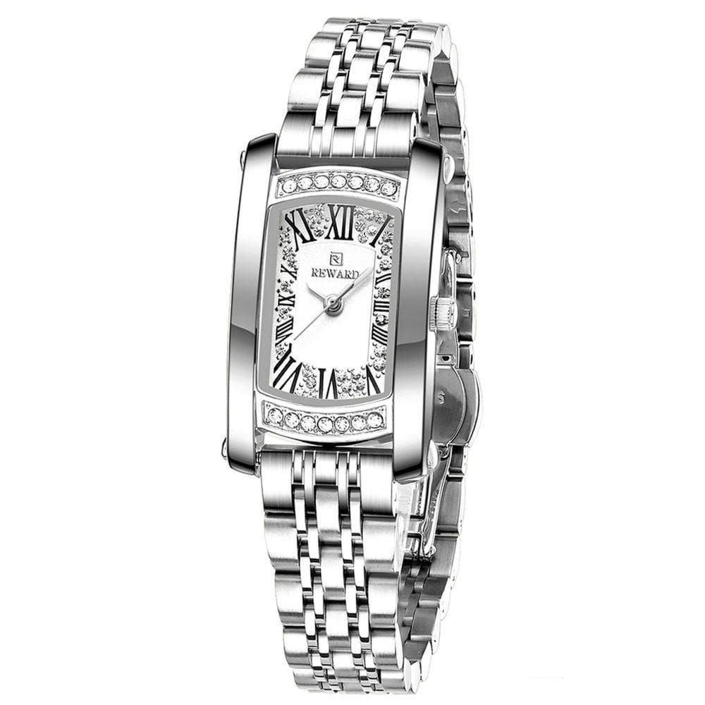 Relógio De Pulso Feminino Quartzo Aço Inoxidável Branco