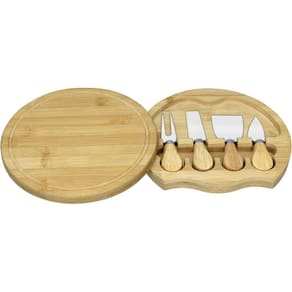 Jogo 4 Peças Para Queijo Home&co Com Tabua De Corte Deslizante Bambu Natural
