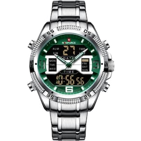 Relógio Masculino Analógico Em Aço Inoxidável Display Led Digital A Prova Dágua Verde