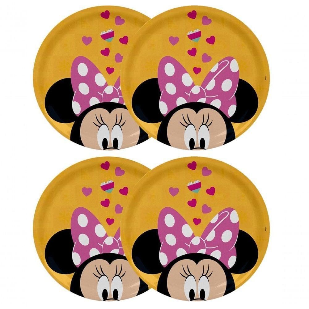 Jogo 4 Pratos Rasos Melamina Refeição Infantil Minnie 20cm - Tuut