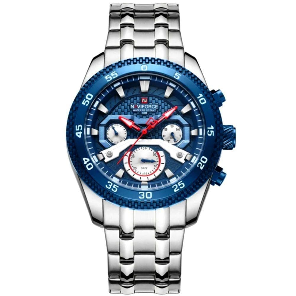 Relógio De Pulso Masculino Quartzo Impermeável Em Aço Inoxidavel Luminoso Azul