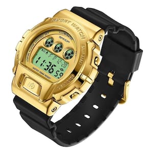Relógio De Pulso Militar Criativo Feminino, Impermeável Digital Preto Dourado