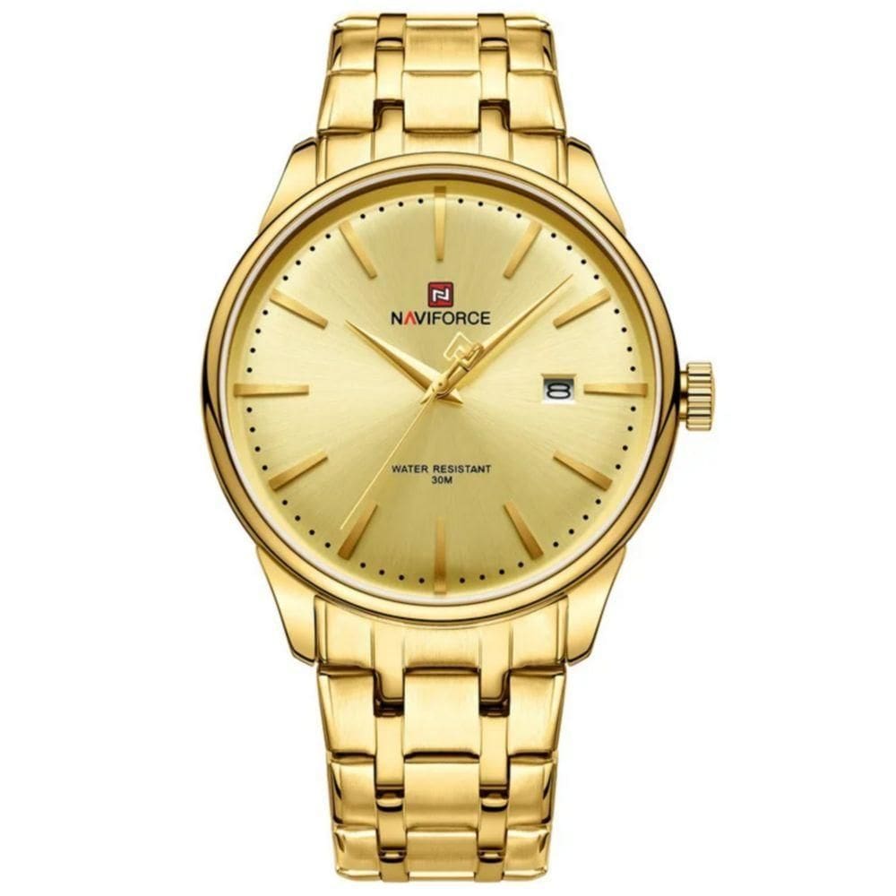 Relógio De Quartzo Masculino Pulseira De Aço Inoxidável Resistente à água Dourado