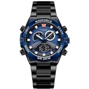 Relógio Esportivo Masculino Em Aço Inoxidável à Prova D`água Com Display Duplo Preto Azul