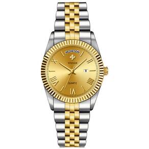 Relógio De Quartzo Masculino Design Casual Em Aço Inoxidavel à Prova D`água 3atm Prata Dourado