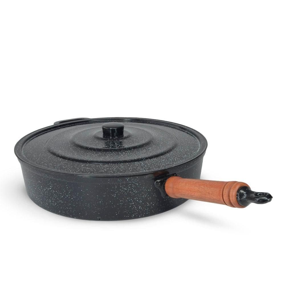 Frigideira Fundida Alumínio Batido Grosso Com Tampa 34cm - Preto