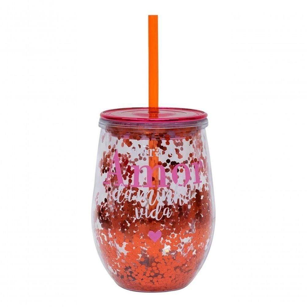 Copo Canudo Vermelho Para O Amor Da Minha Vida 350ml