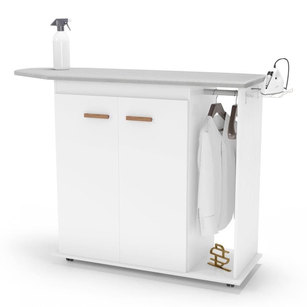 Tábua De Passar Roupa Top 02 Portas Com Suporte Para Ferro E Cabideiro Branco - Desk Design