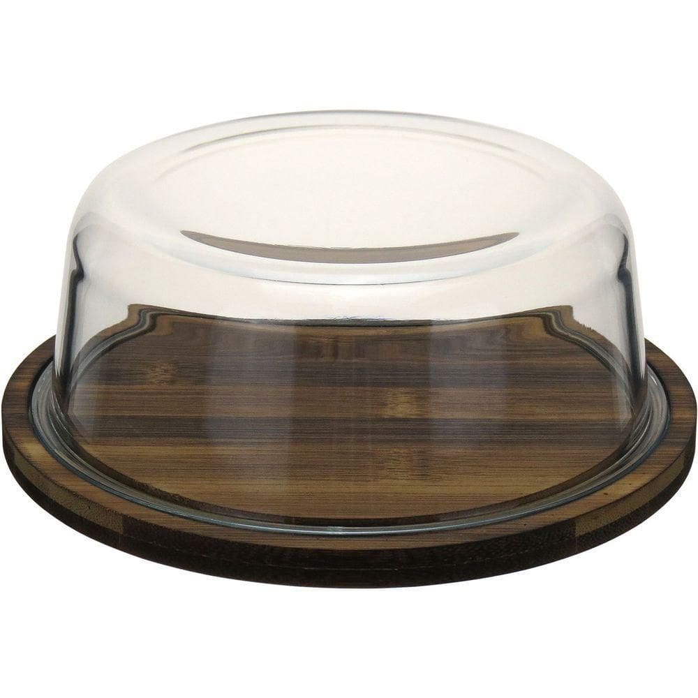Queijeira Redonda Home&co Com Tampa De Vidro Madeira 8x21x21cm Natural