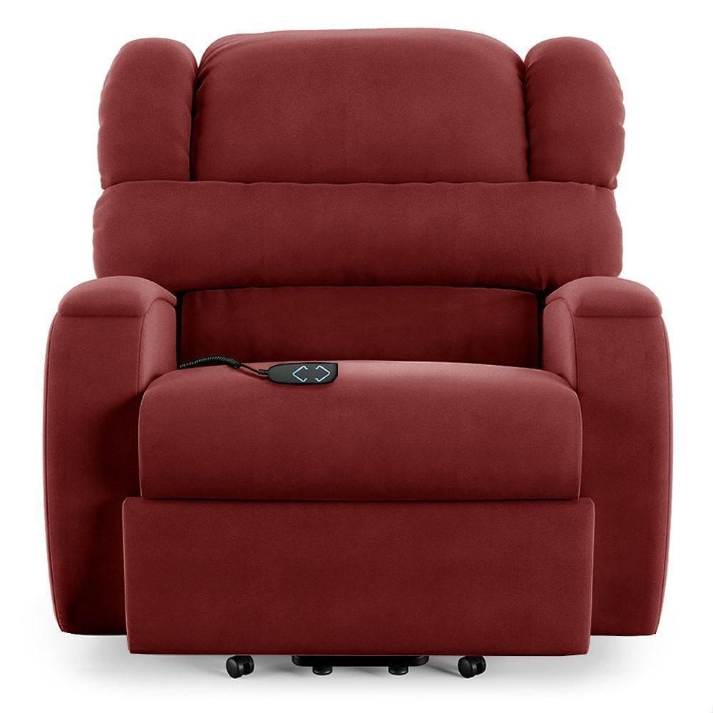 Poltrona Do Papai Reclinável Napoli Elevação Lift Elétrico Veludo Vermelho Fh1