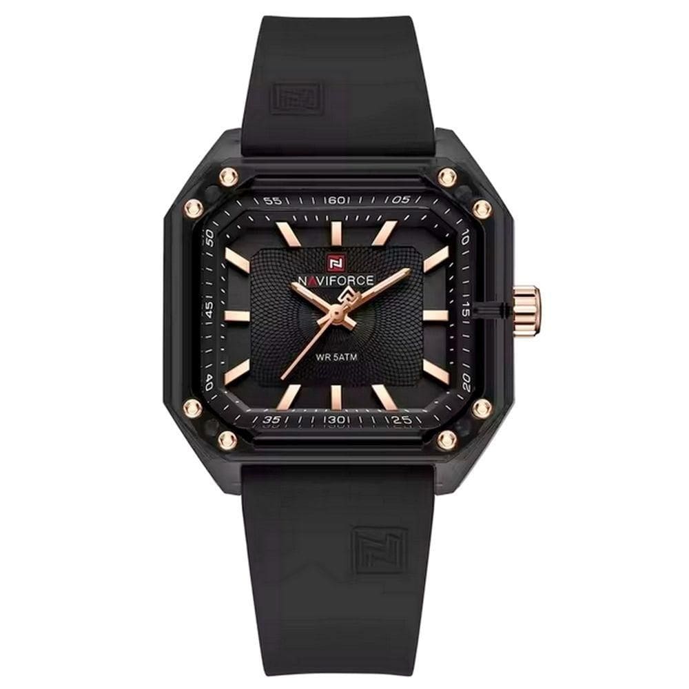 Relógio Feminino Pulseira De Silicone Classico Quadrado Elegante Impermeável 50m Preto