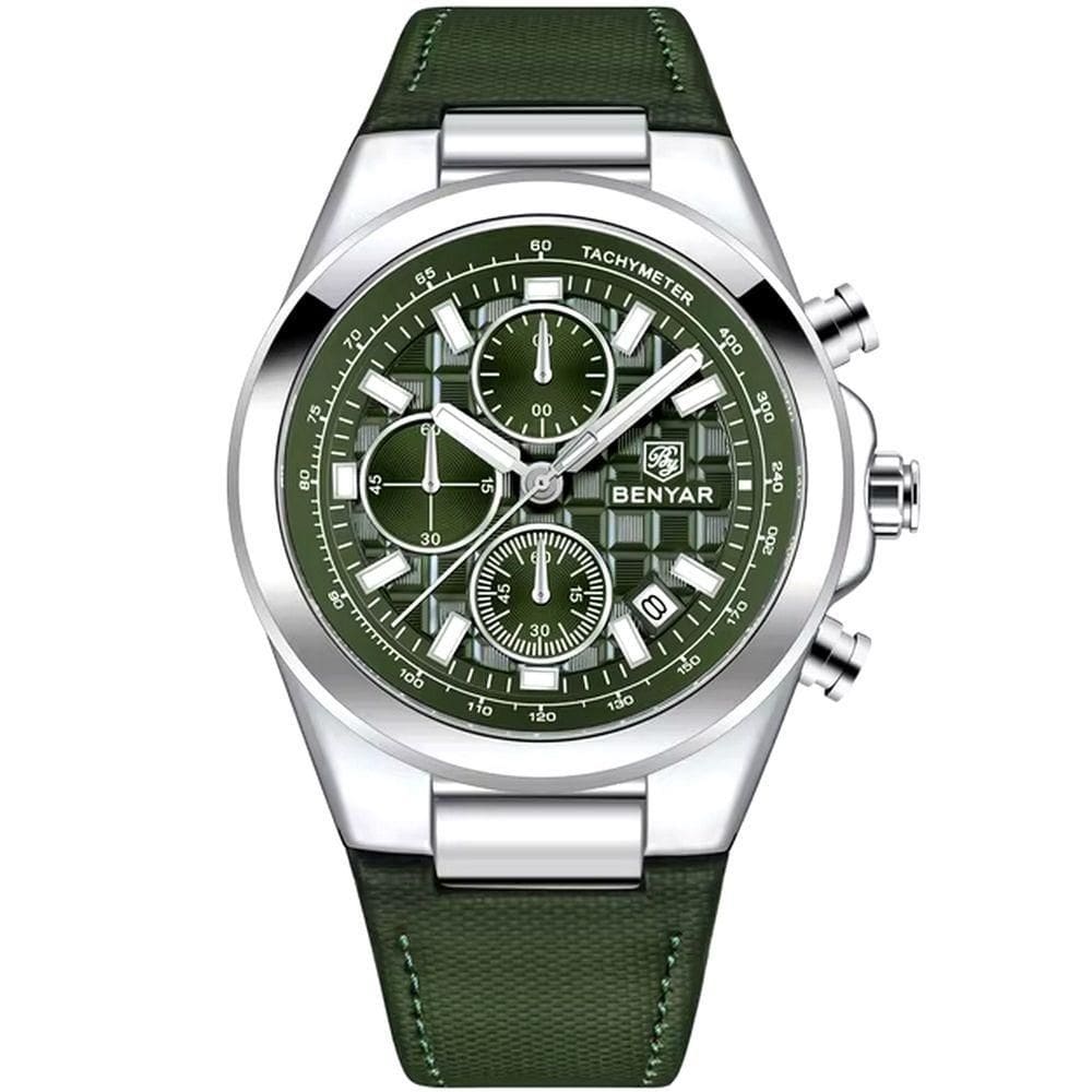 Relógio De Quartzo Masculino Design Esportivo Com Cronógrafo Impermeavel 3atm Verde