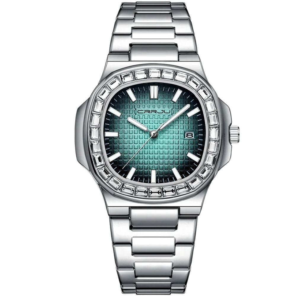 Relogio Masculino Casual Quadrado Em Aço Inoxidável Impermeavel 3atm Azul Claro