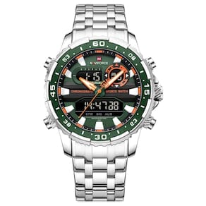 Relógio Analógico Masculino Impermeável Pulseira De Aço Inoxidável Digital Verde