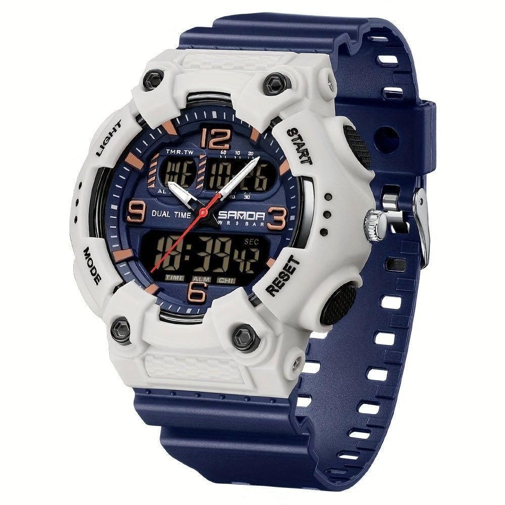 Relógio Esportivo De Moda Masculino Sanda - à Prova D`água Branco Azul