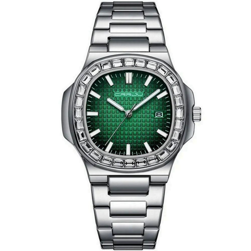 Relogio Masculino Casual Quadrado Em Aço Inoxidável Impermeavel 3atm Verde
