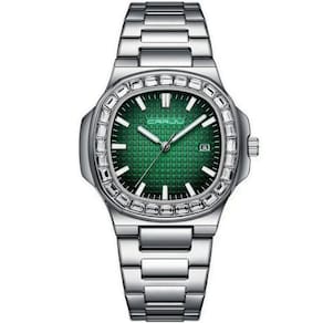 Relogio Masculino Casual Quadrado Em Aço Inoxidável Impermeavel 3atm Verde