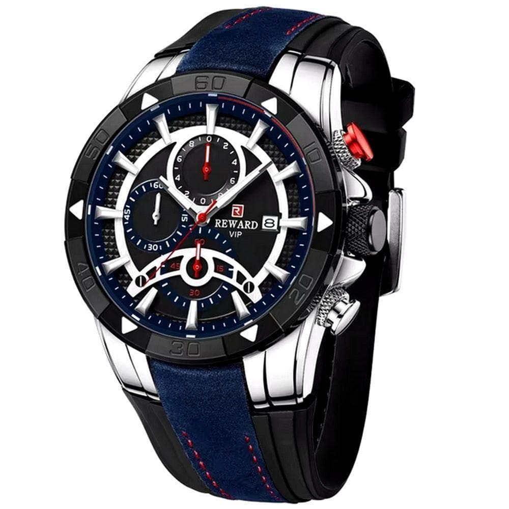 Relógio De Pulso De Quartzo Pulseira De Silicone Luminoso Impermeavel Azul Prata