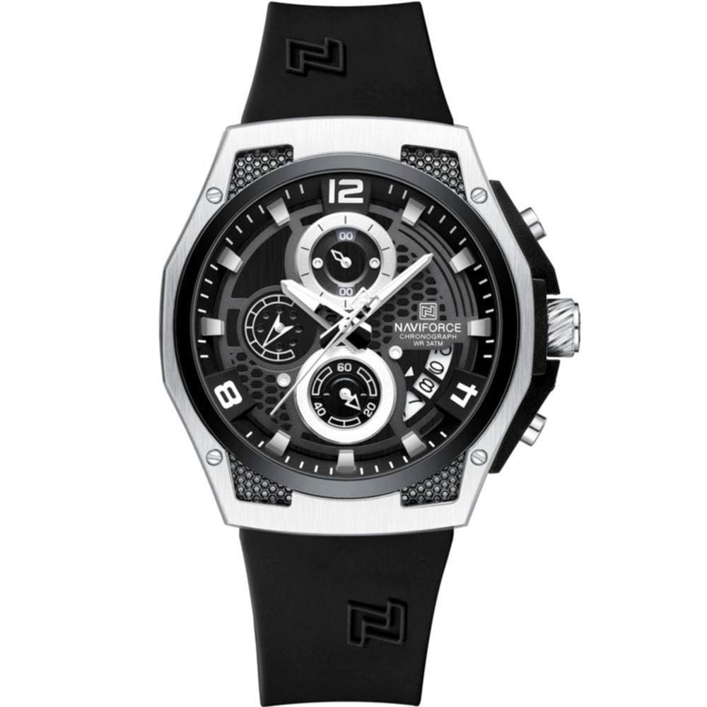 Relógio De Pulso Masculino Pulseira De Silicone Casual Esportivo Impermeável Preto Prata