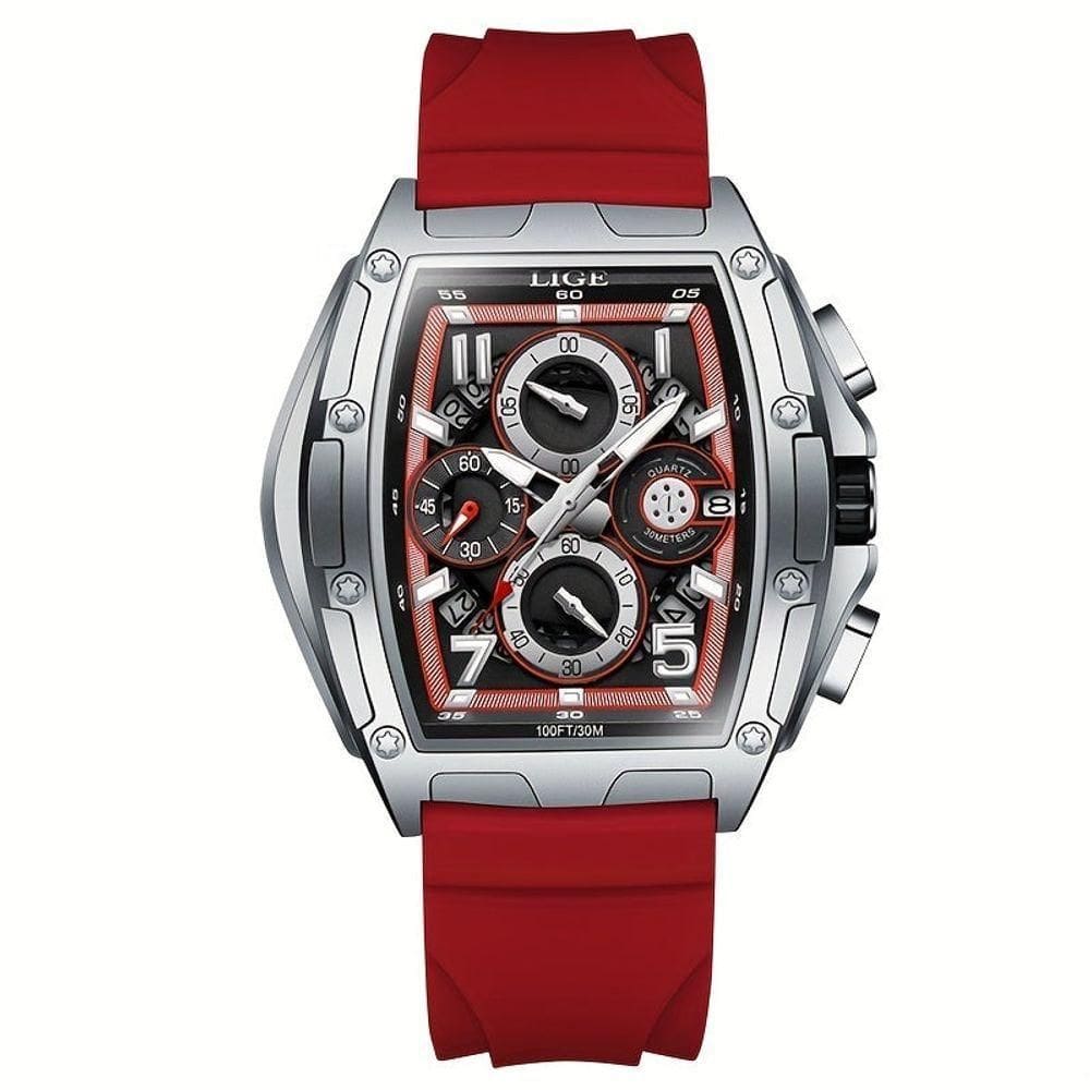 Relógio Lige Wine Cask Masculino Multifuncional à Prova D`água Vermelho