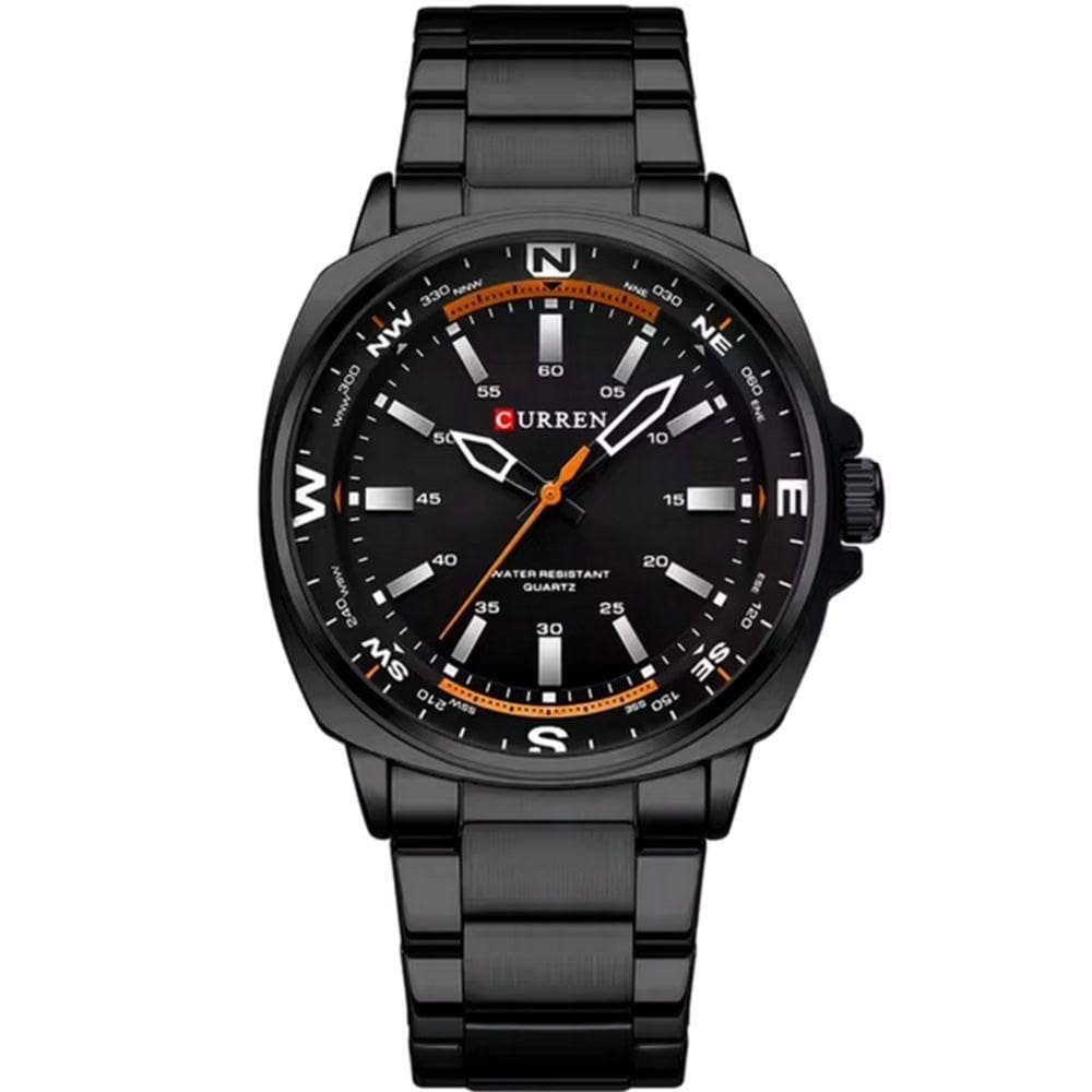 Relógio De Quartzo Masculino Display Analógico, Pulseira De Aço Inoxidável Impermeavel Preto