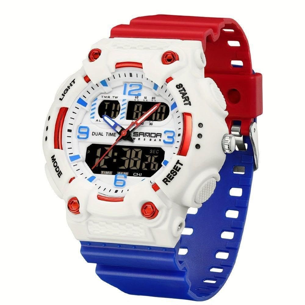 Relógio Esportivo De Moda Masculino Sanda - à Prova D`água Branco Vermelho