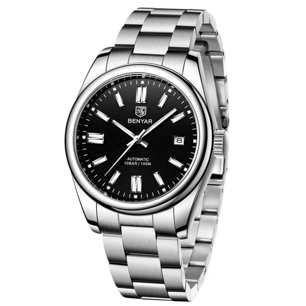 Relógio De Pulso Masculino Automático Em Aço Inoxidável Casual à Prova D\` água Preto