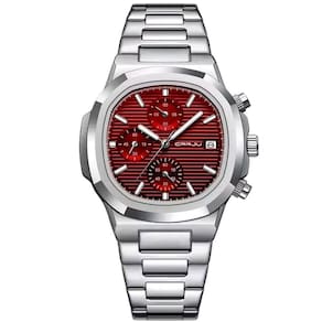 Relógio De Pulso Masculino Analógico Com Pulseira De Aço Inoxidável Impermeável 3atm Vermelho
