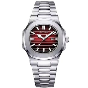 Relogio Analógico Masculino Quadrado Luminoso Em Aço Inoxidável Impermeavel Vermelho