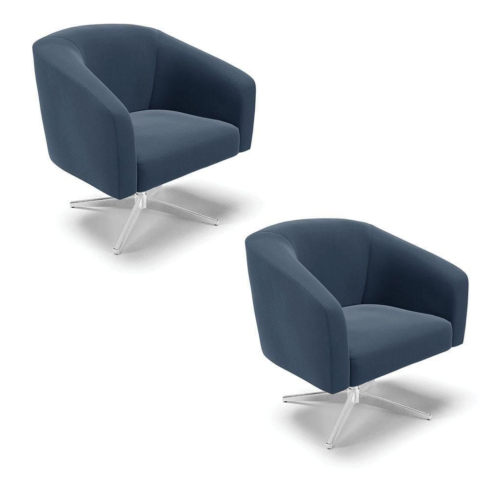 Cadeira Sala De Jantar Giratória Base Cromada Kit 2 Stella Suede D03 - D`rossi Cor Azul Marinho