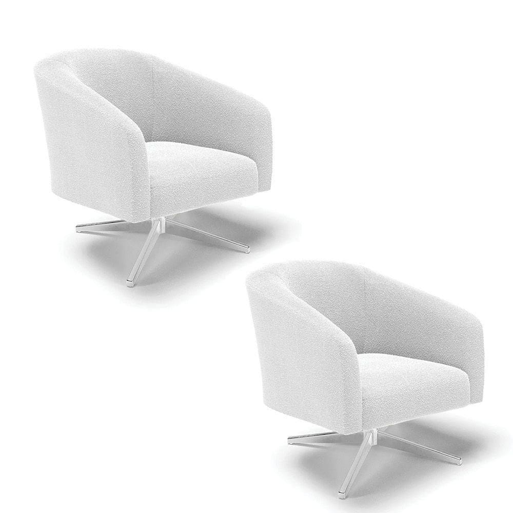 Cadeira Sala De Jantar Giratória Cromada Kit 2 Stella Bouclê D03 - D`rossi Cor Off White