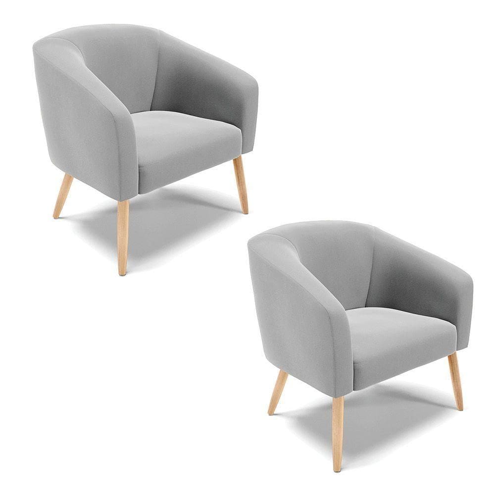 Cadeira Sala De Jantar Pé Palito Natural Kit 2 Stella Veludo D03 - D`rossi Cor Cinza